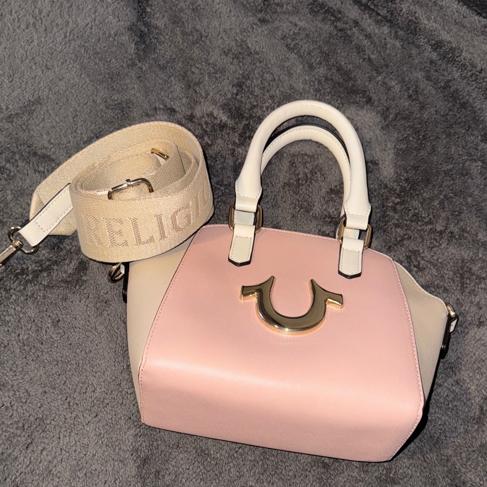 True Religion Pink and Tan Satchel